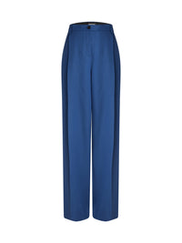Pantalon bouton en gabardine de laine - Bleu Petrole