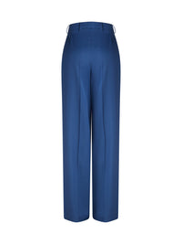 Pantalon bouton en gabardine de laine - Bleu Petrole