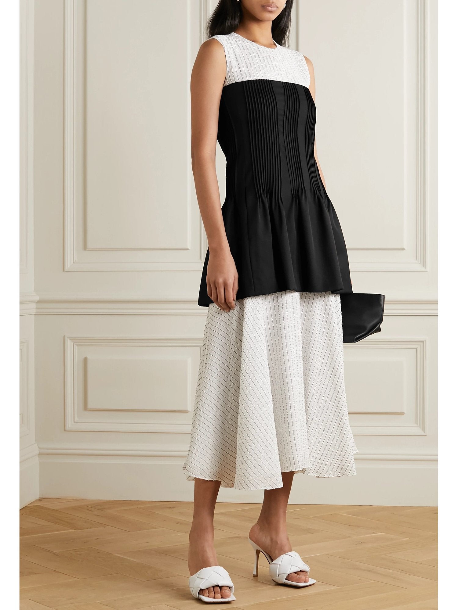 Robe bicolore à fines rayures - Black & Off-White Bleu