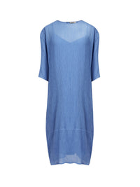 Robe courte en crepon - Bleu