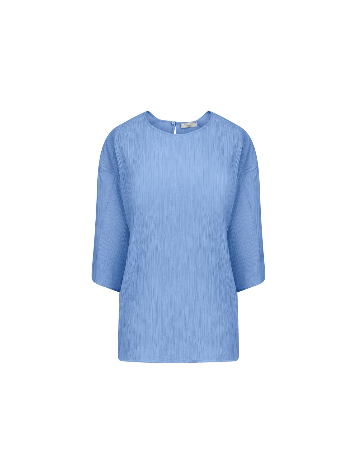 Top manches courtes en crepon plissé - Bleu