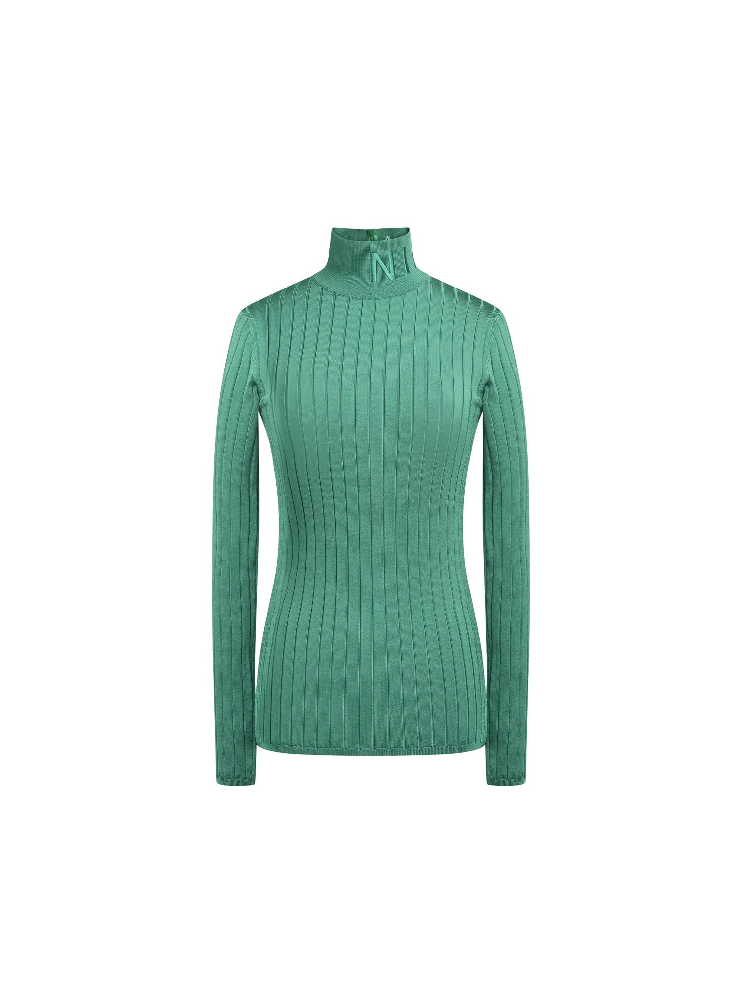 Pullover manches longues en maille brillante - Vert foncé