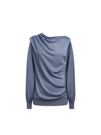 Pullover manches longues en maille fluide - Bleu Gris