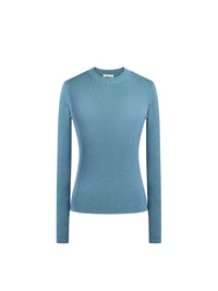 Pullover manches longues en soie bicolore - Turquoise