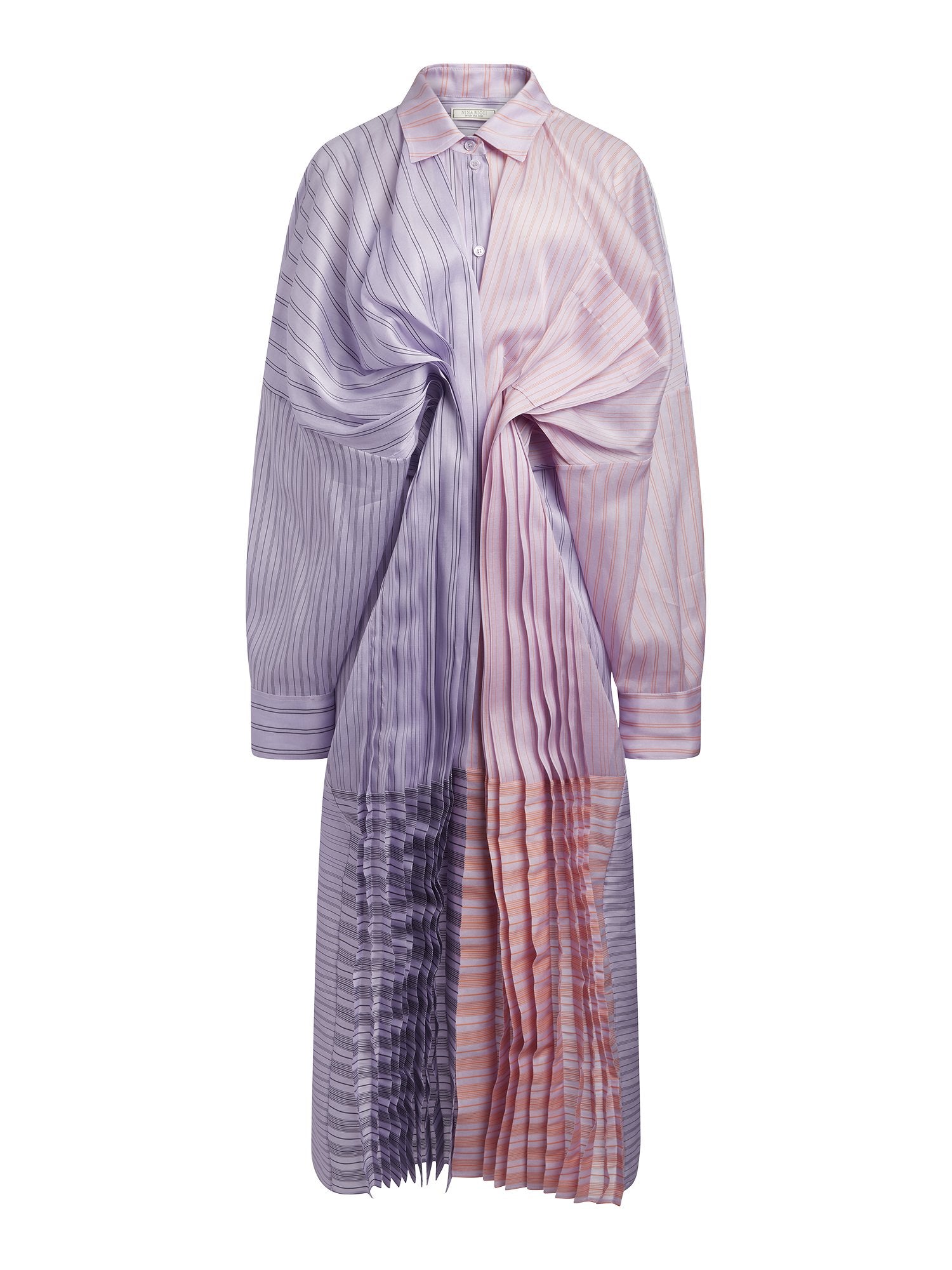 Robe chemise plissée en organza - Lilas & Orange Navy