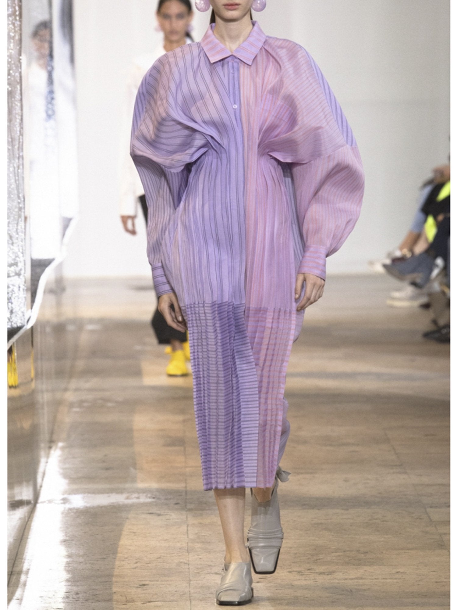 Robe chemise plissée en organza - Lilas & Orange Navy