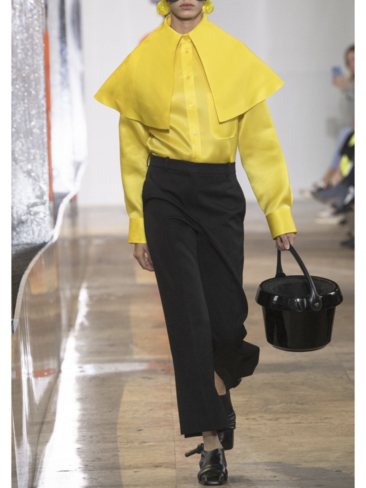 Top manches longues en satin de soie - Jaune