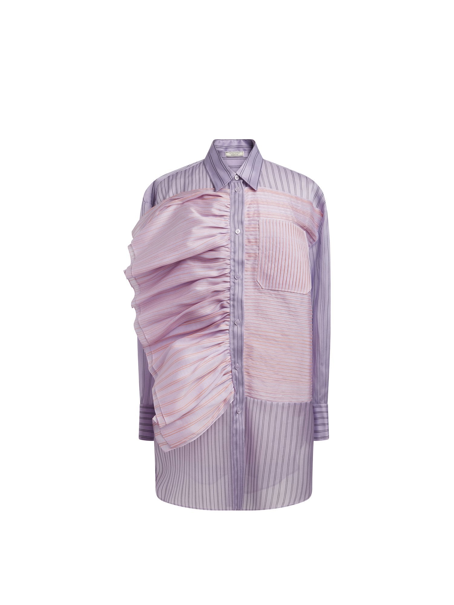 Chemise en organza rayée - Lilas & Orange Navy