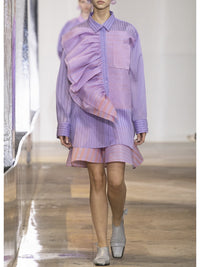 Chemise en organza rayée - Lilas & Orange Navy