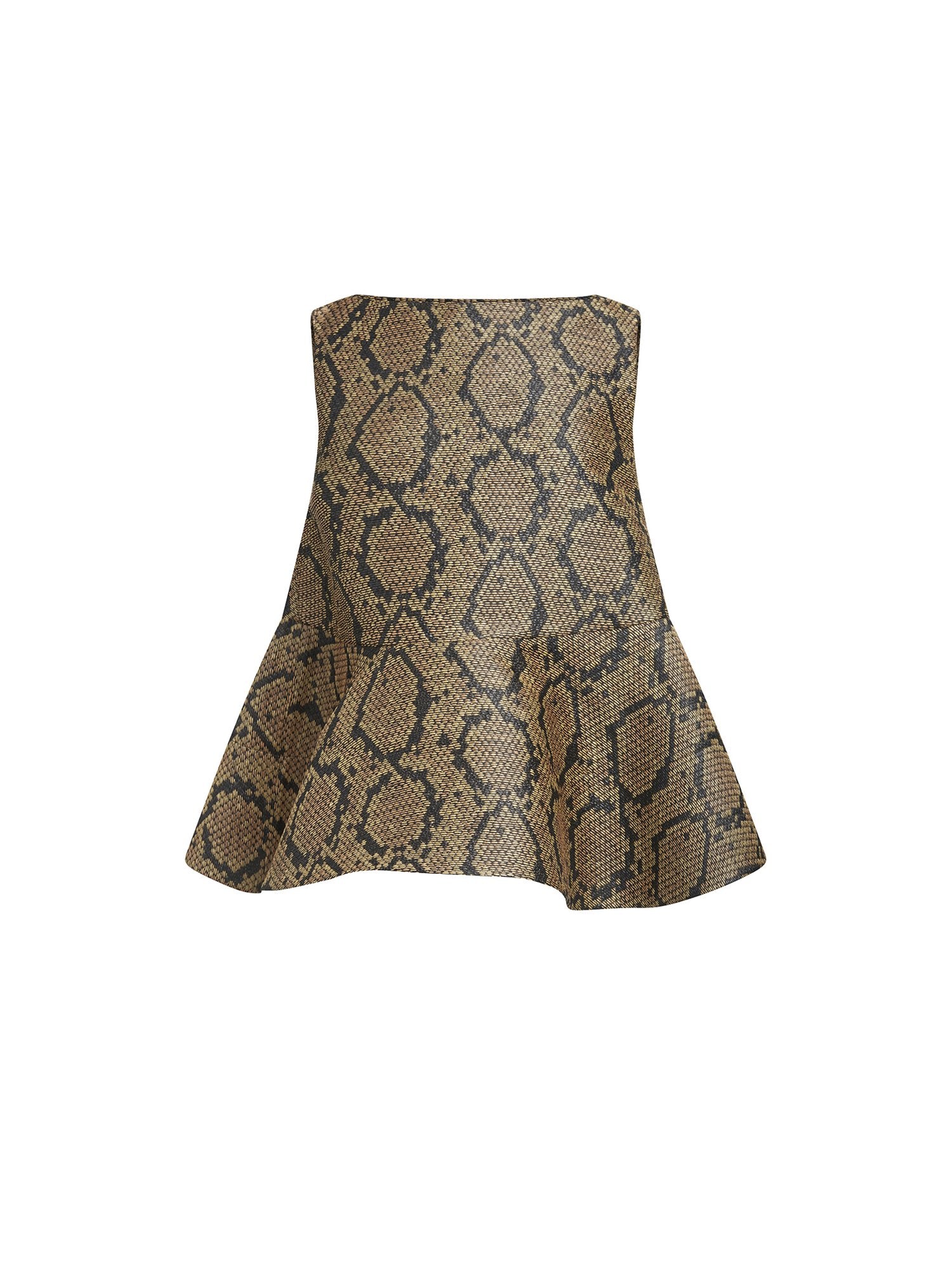 Top évasé sans manche en raffia python - Marron & Noir