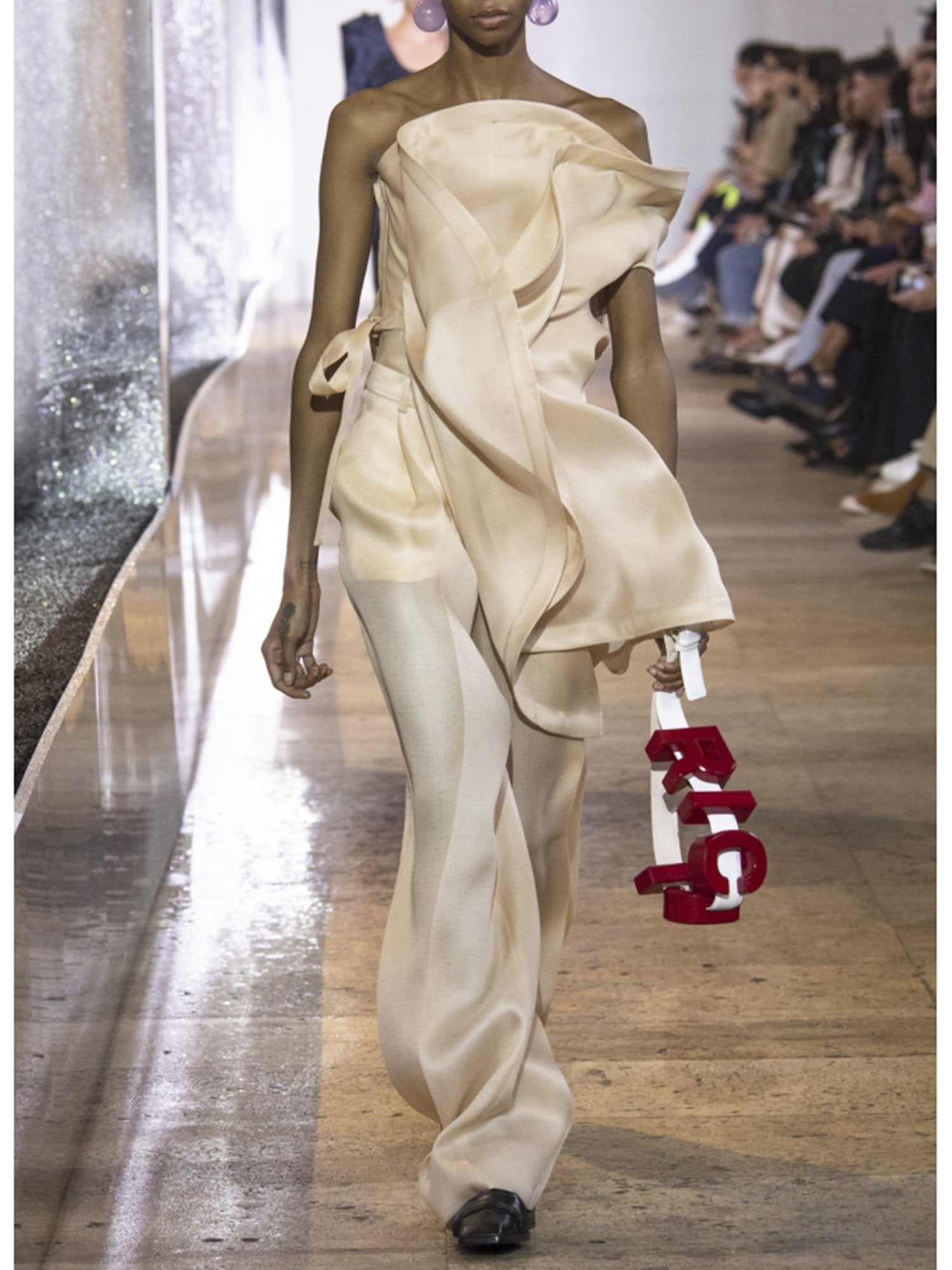 Top sans manche en gazar natté - Beige