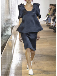 Top évasé en satin de soie - Navy