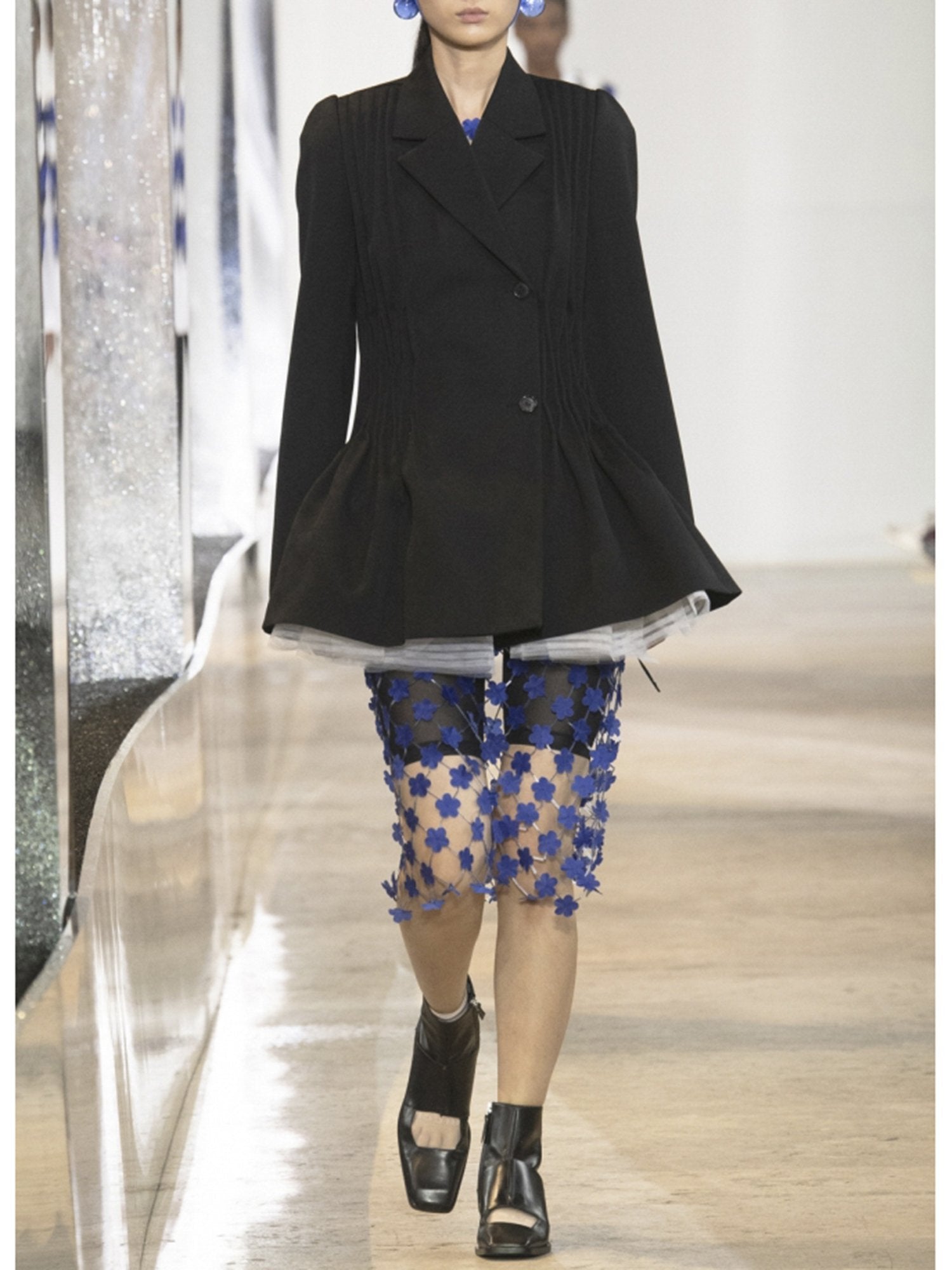 Veste de costume plissée en laine - Noir