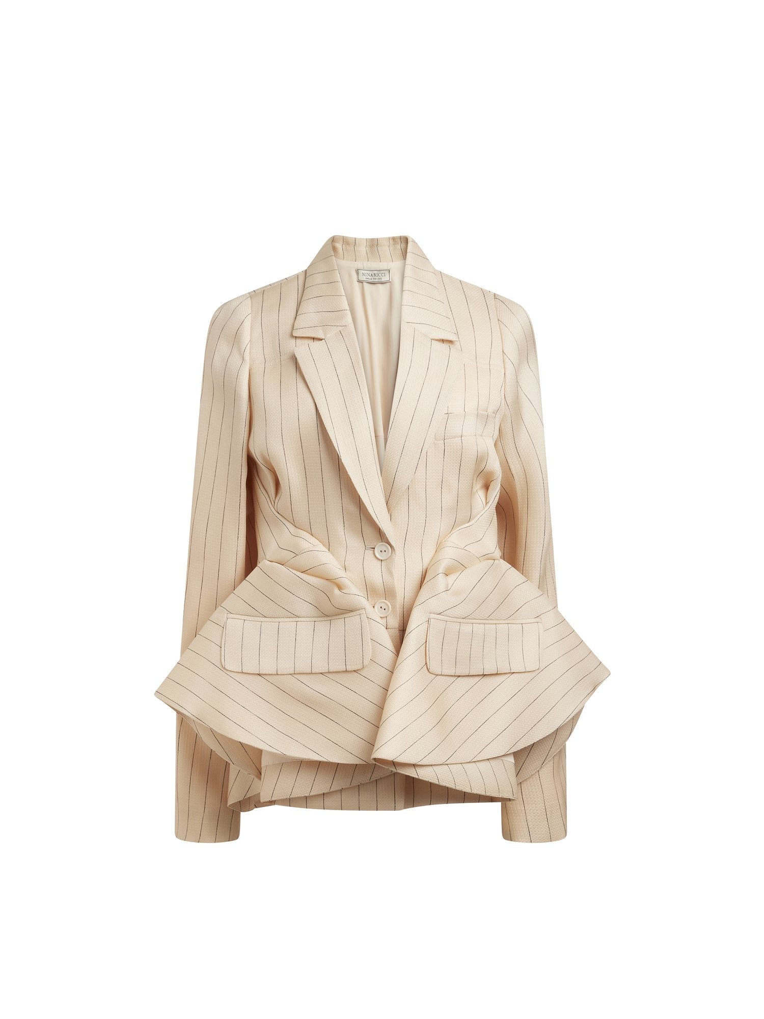 Veste à volants rayée en soie - Beige & Navy
