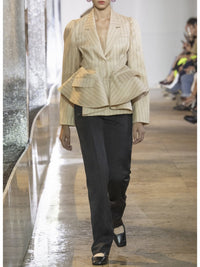 Veste à volants rayée en soie - Beige & Navy