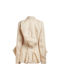 Veste à volants rayée en soie - Beige & Navy
