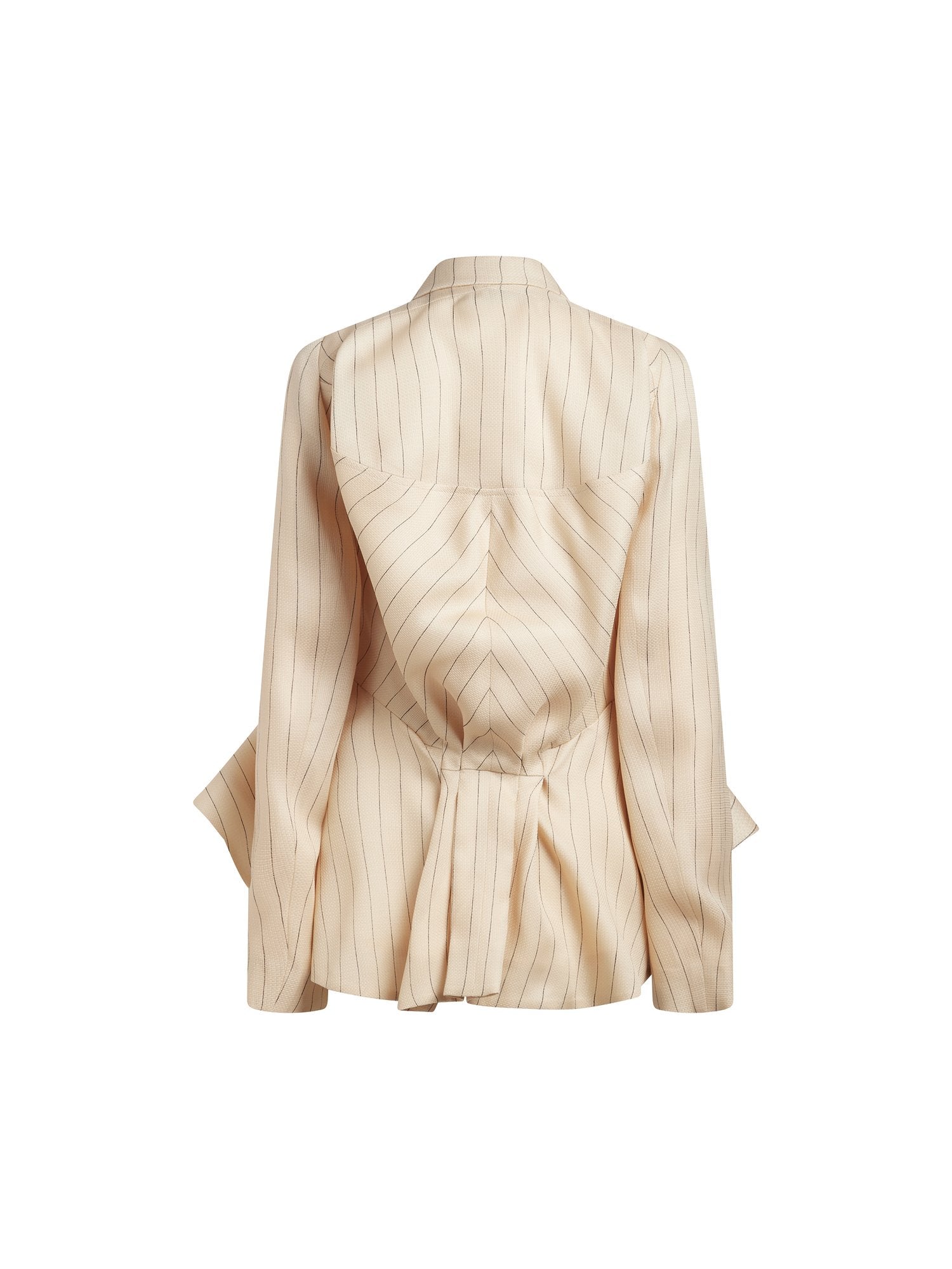 Veste à volants rayée en soie - Beige & Navy