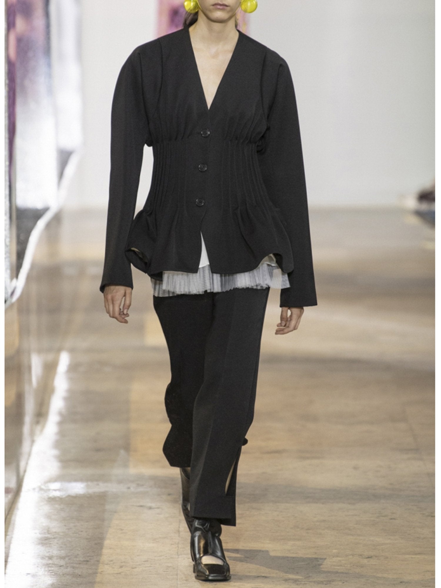Veste évasée en drap de laine - Noir