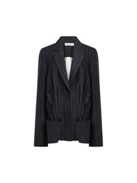 Veste de costume en laine rayée - Navy & Bleu Clair