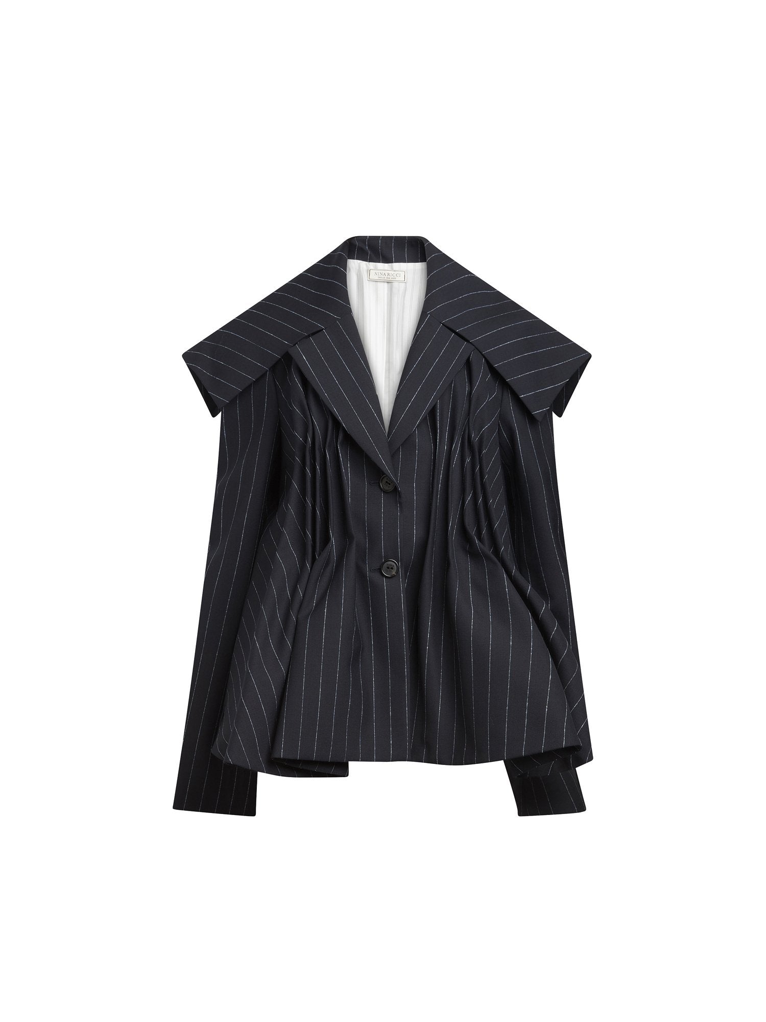Veste épaulée en laine rayée - Navy & Bleu Clair