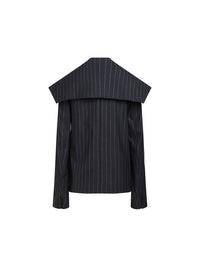 Veste épaulée en laine rayée - Navy & Bleu Clair
