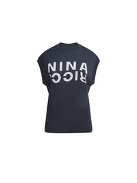 Pullover sans manche en coton de soie - Navy