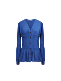 Cardigan manches longues en coton dégradées - Bleu Electrique
