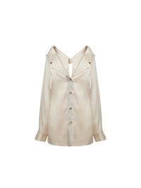 Top manches longues en organza rayée - Naturel & Bleu Ciel