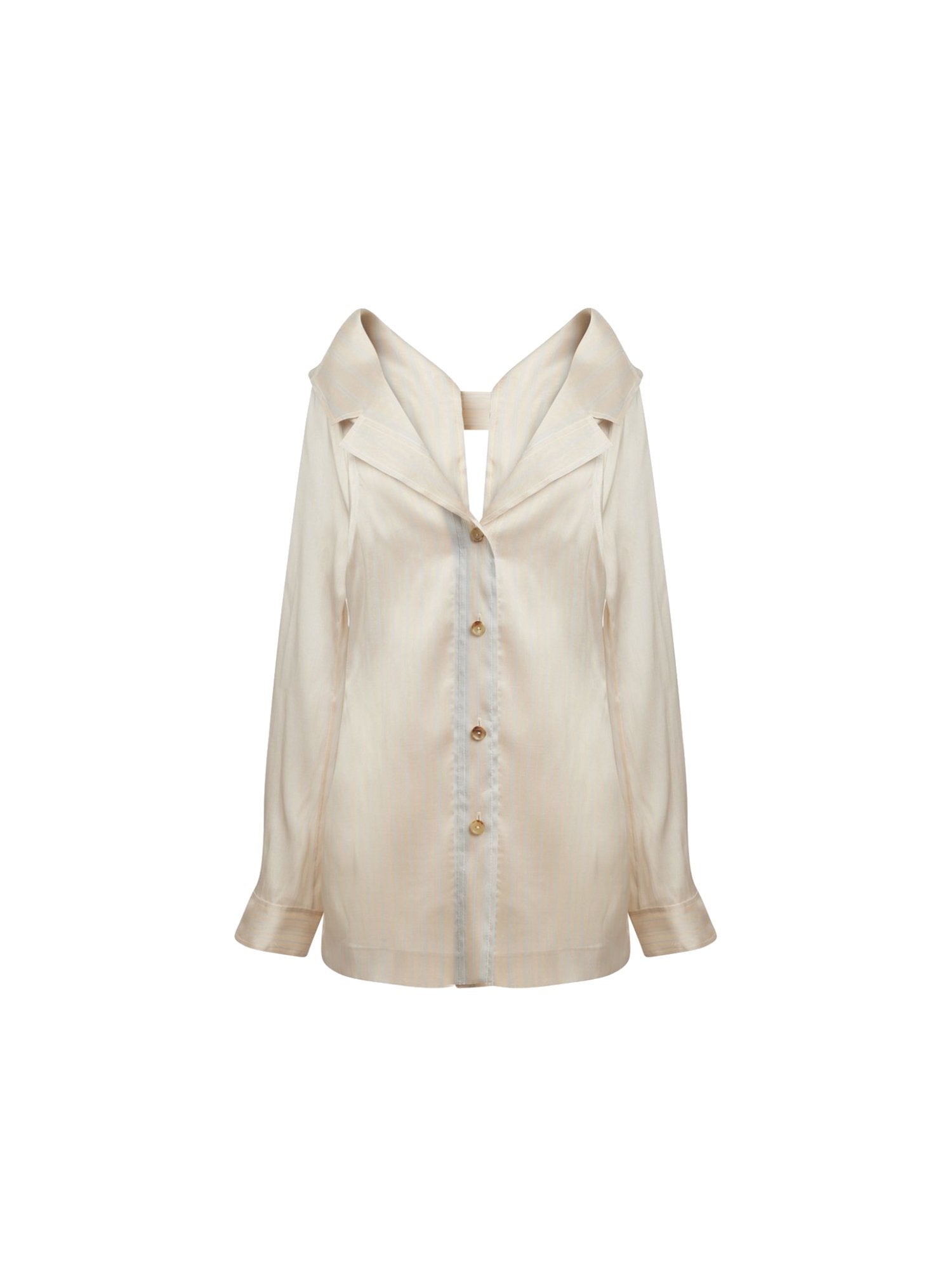 Top manches longues en organza rayée - Naturel & Bleu Ciel