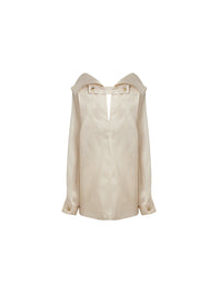 Top manches longues en organza rayée - Naturel & Bleu Ciel