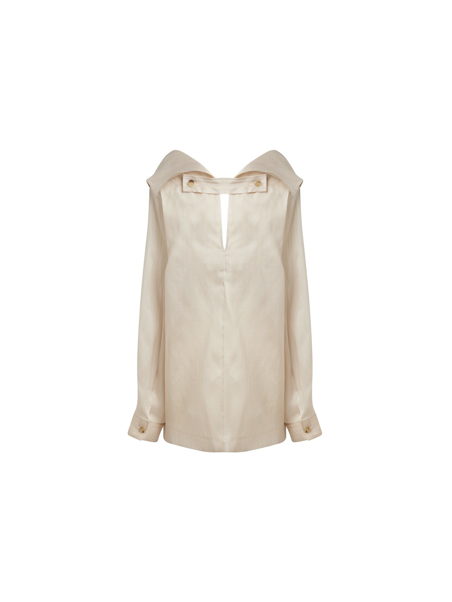 Top manches longues en organza rayée - Naturel & Bleu Ciel