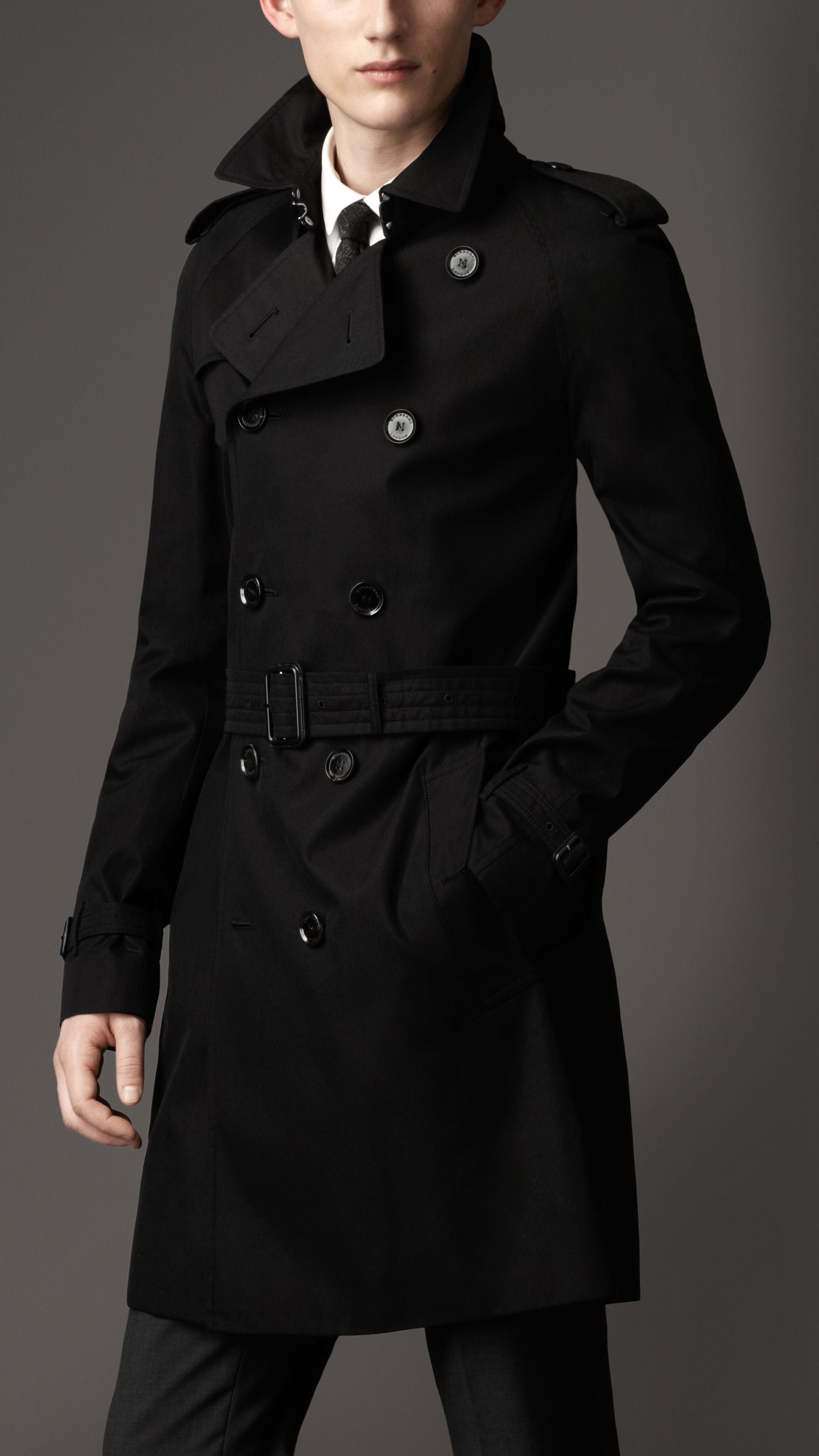 Trench-coat mi-long en gabardine de coton - Black
