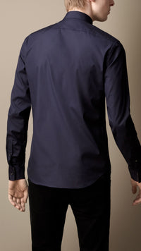 Chemise en coton extensible avec éléments check - Navy