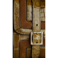 Petit sac à bandoulière en cuir velours et alligator - Bright Caper & Tobacco