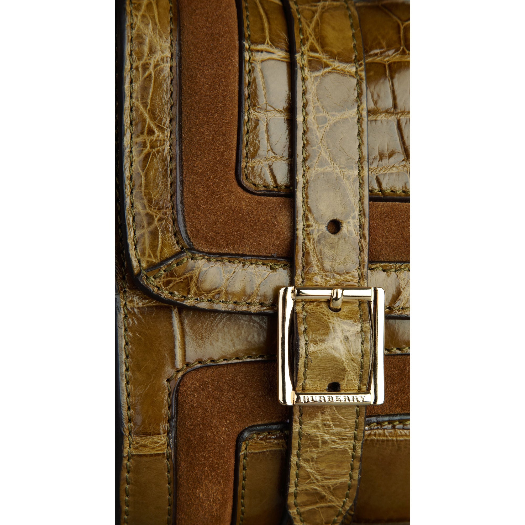 Petit sac à bandoulière en cuir velours et alligator - Bright Caper & Tobacco