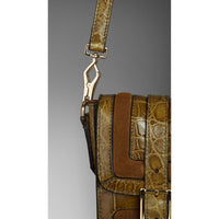 Petit sac à bandoulière en cuir velours et alligator - Bright Caper & Tobacco