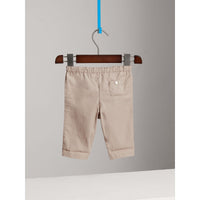 Pantalon en coton avec revers apparents à motif check - Taupe