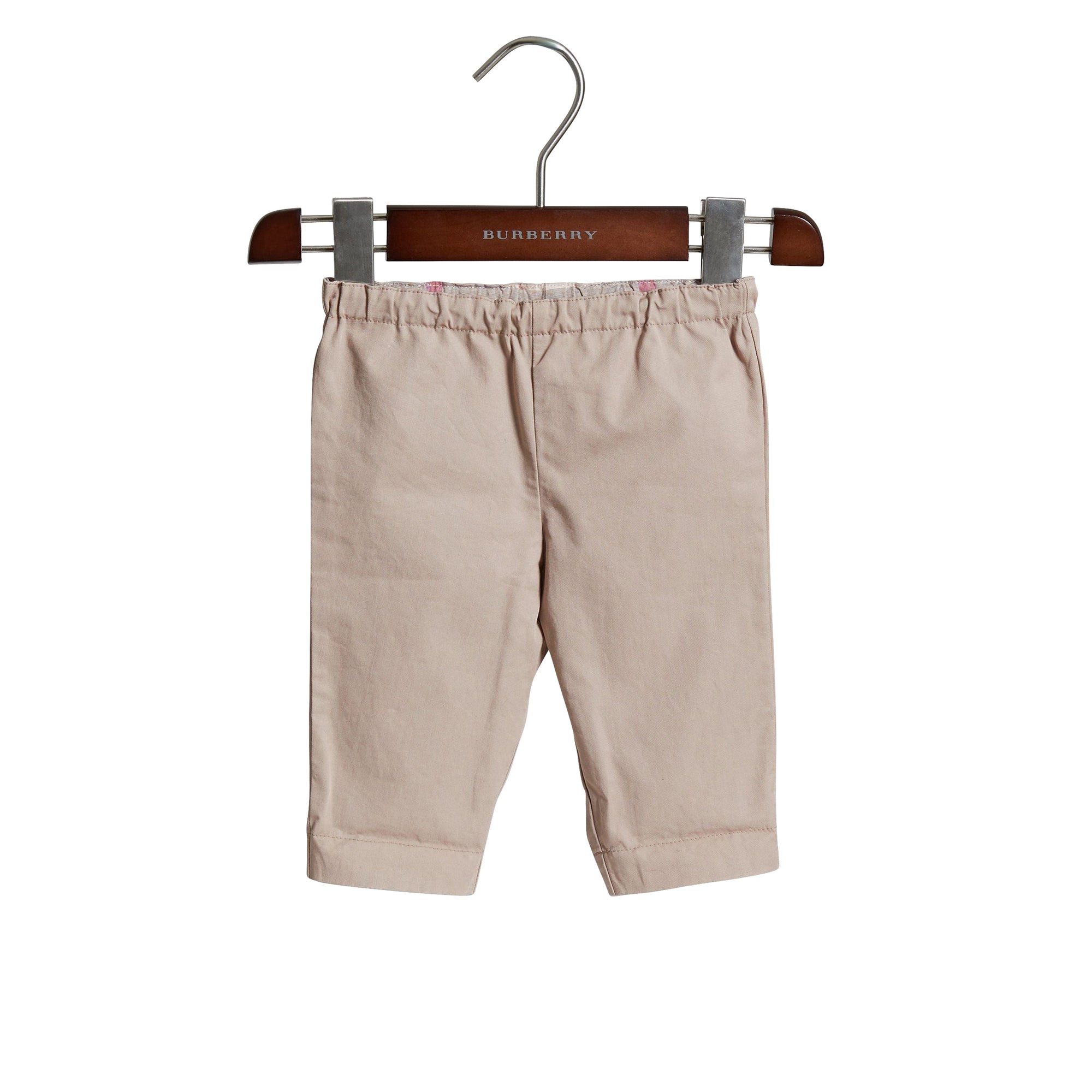 Pantalon en coton avec revers apparents à motif check - Taupe