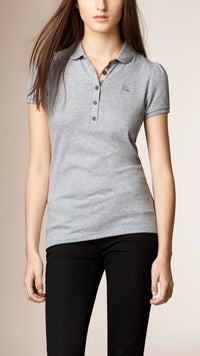 Polo avec patte à motif check - Light Grey Melange