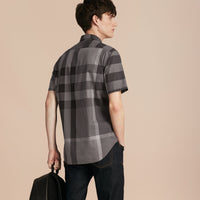 Chemise en coton à manches courtes avec motif check - Charcoal