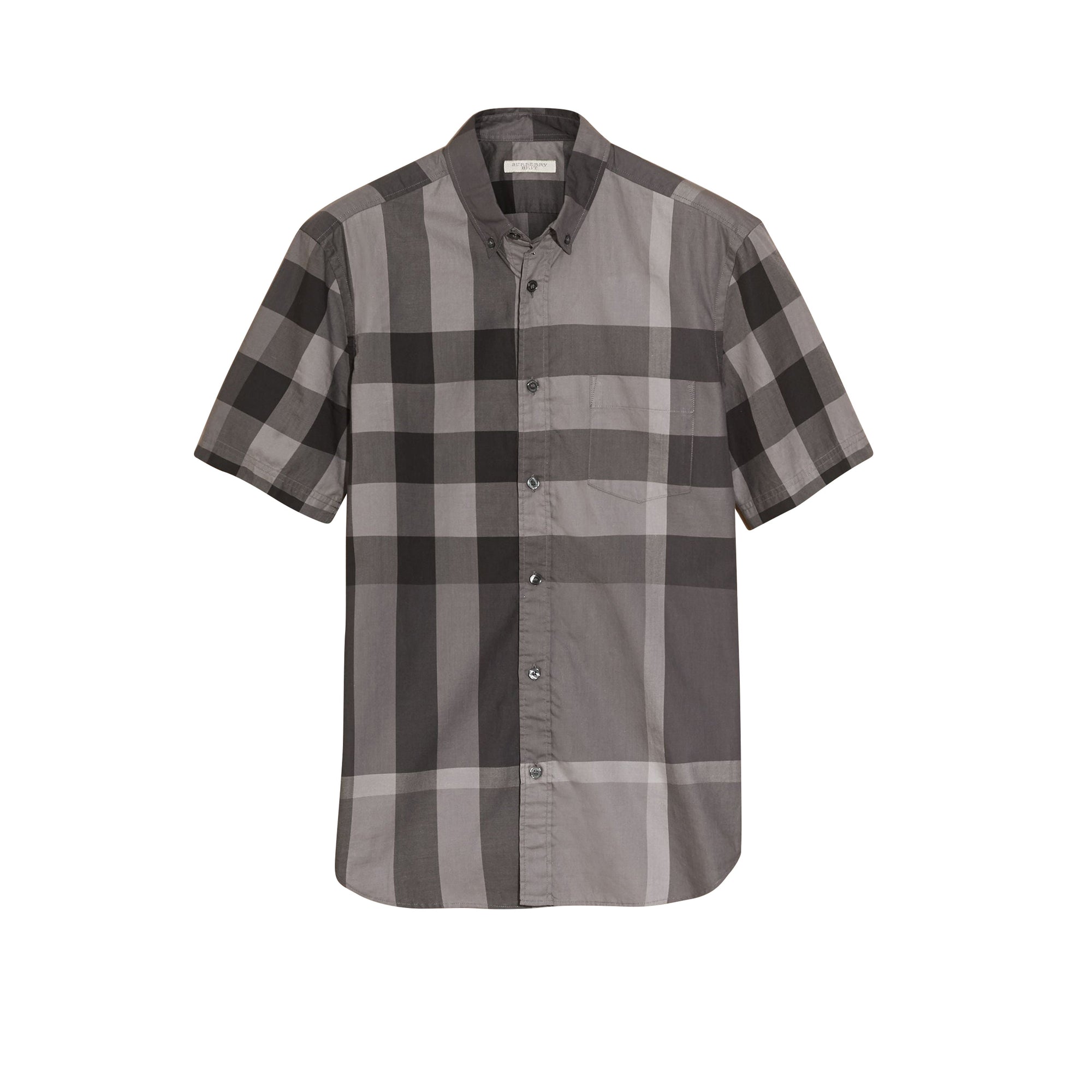 Chemise en coton à manches courtes avec motif check - Charcoal