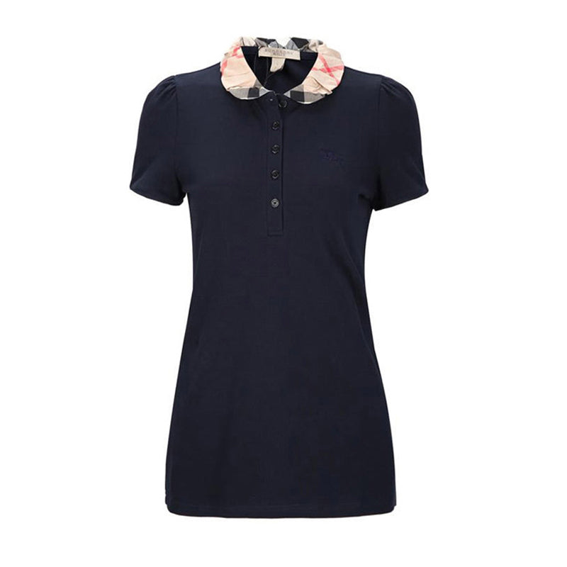 Polo avec col en check - Navy