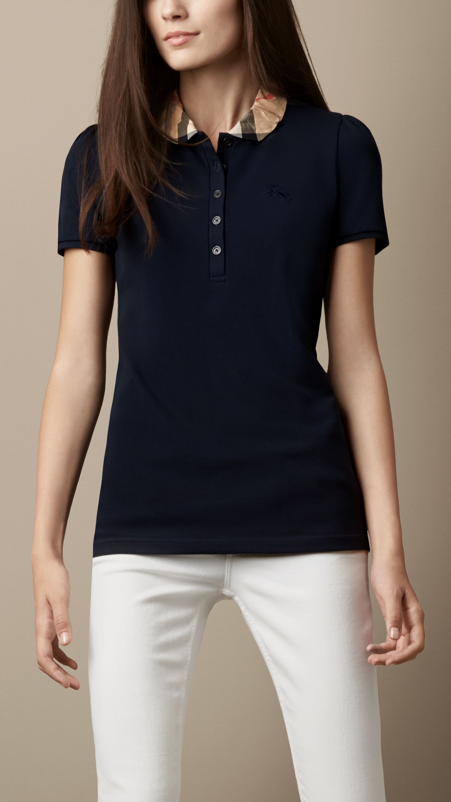 Polo avec col en check - Navy
