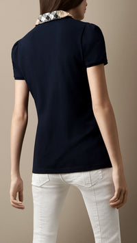 Polo avec col en check - Navy