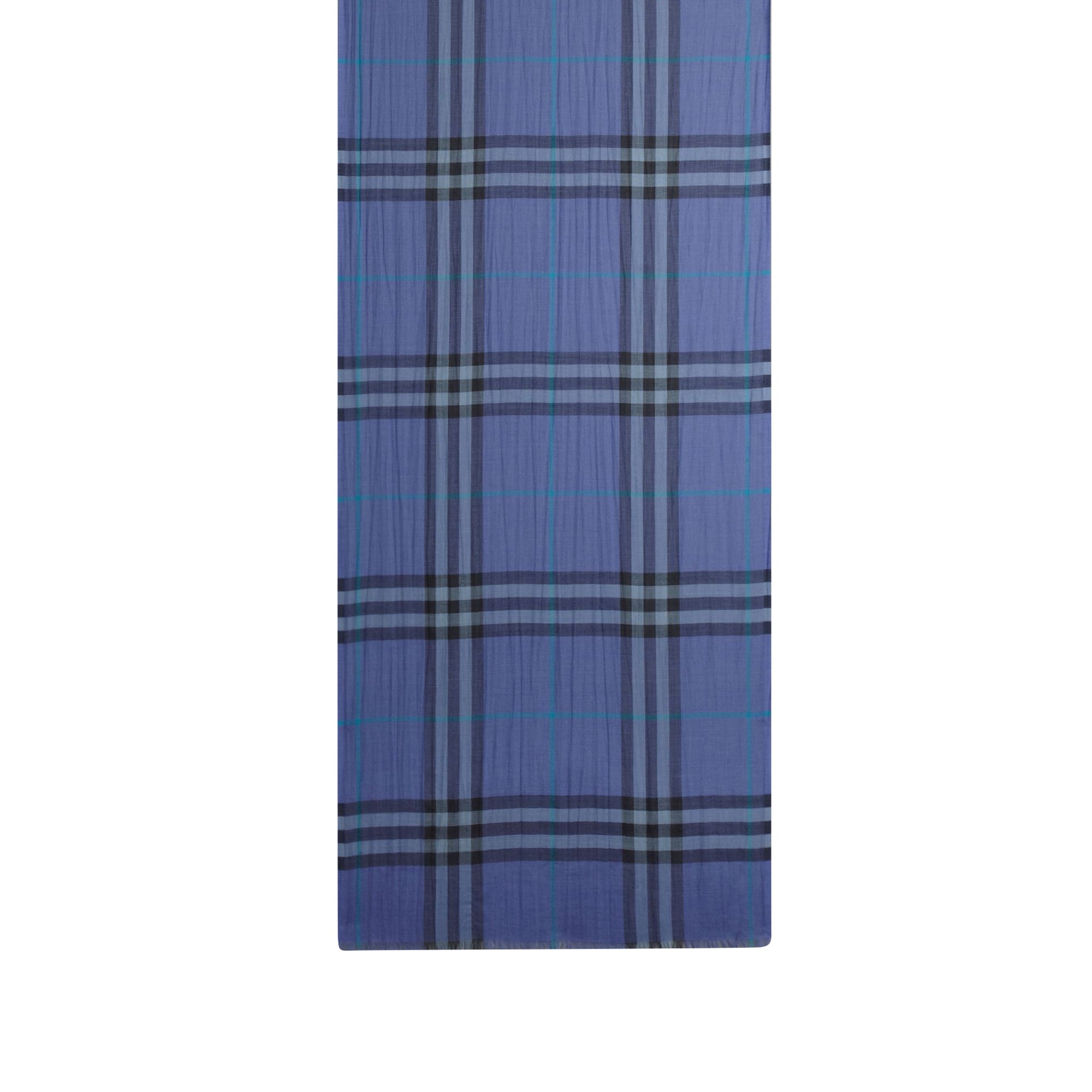 Foulard léger en laine et soie à motif check - Iris Blue
