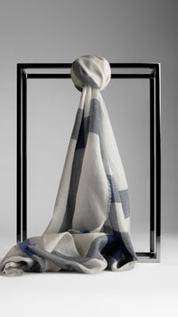 Écharpe en check laine et soie - Chalk White Check