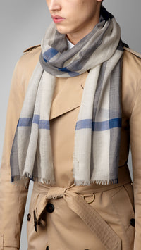 Écharpe en check laine et soie - Chalk White Check