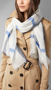 Écharpe en check laine et soie - Chalk White Check