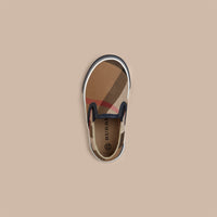 Sneakers sans lacets en cuir et tissu House check - Navy