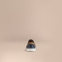Sneakers sans lacets en cuir et tissu House check - Navy